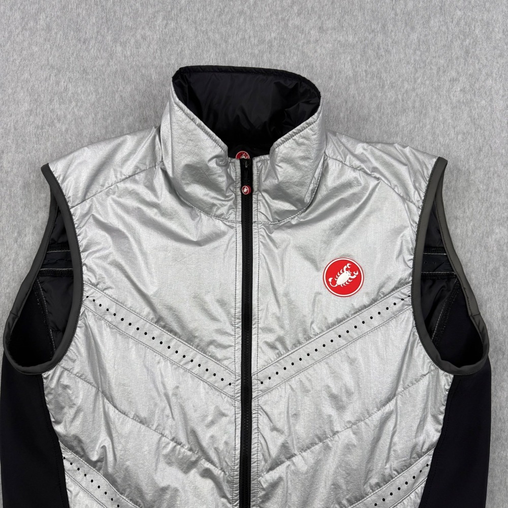 Castelli Cycling Vest Mens Large Silver Aria Quilted Core Warmer Full Zip - Picture 2 of 13
